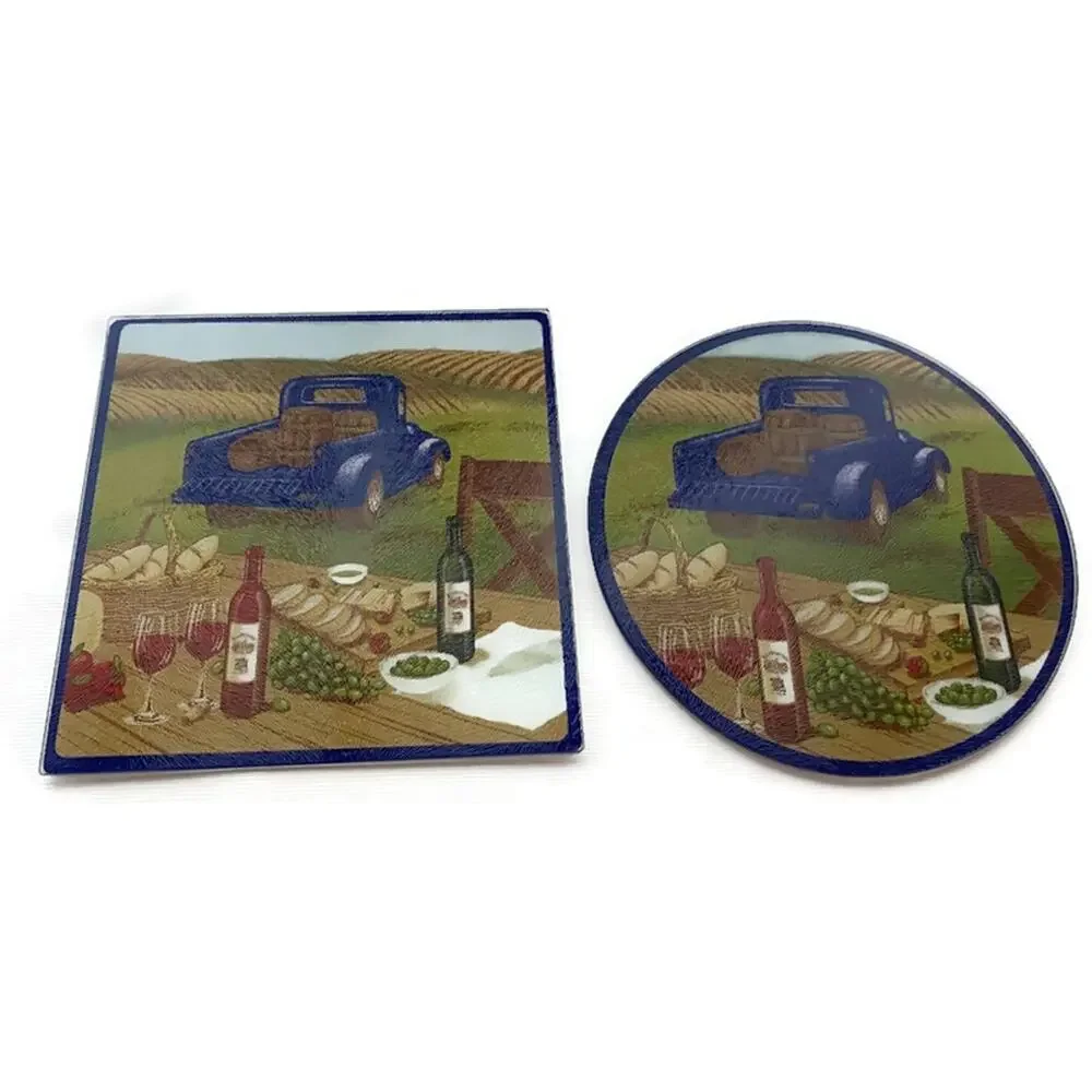 Country Picnic Trivet Hot Plate Set of 2 Hay Farm Pickup Truck